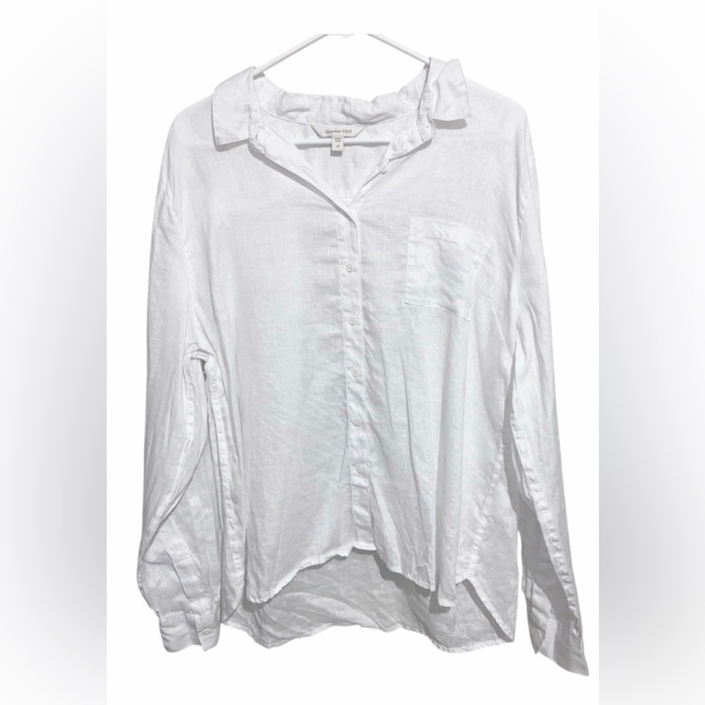 Garnet Hill Shirt Womens Size 16 White 100% Linen Button European Flax Coastal